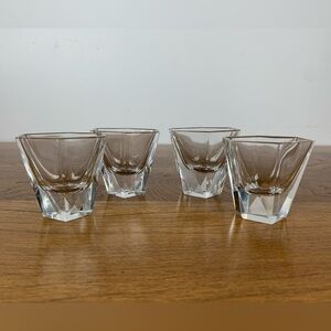 Set of 4 Shot Glasses Moser Style Faceted Vintage Polished Clear Bottom